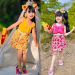 Little Bloom 🌸 ชุดคอกระเช้ากระโปรงลายดอกสดใส