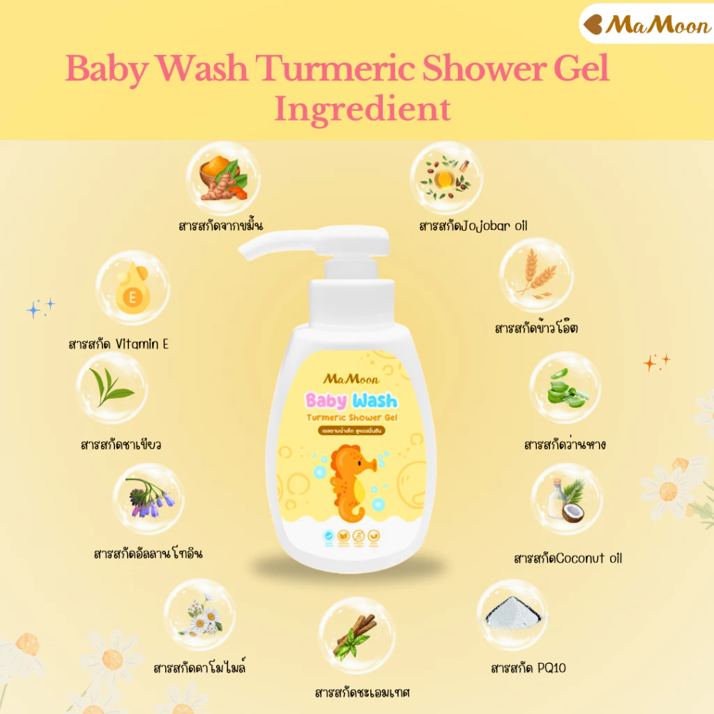 Mamoon เจลอาบน้ำเด็ก สูตรขมิ้นชัน บำรุงผิวอย่างอ่อนโยน