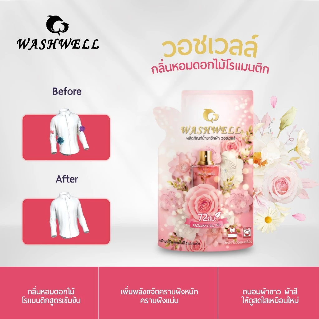 Washwell น้ำยาซักผ้าเข้มข้น ผ้าสะอาด หอมยาวนาน 200 มล.