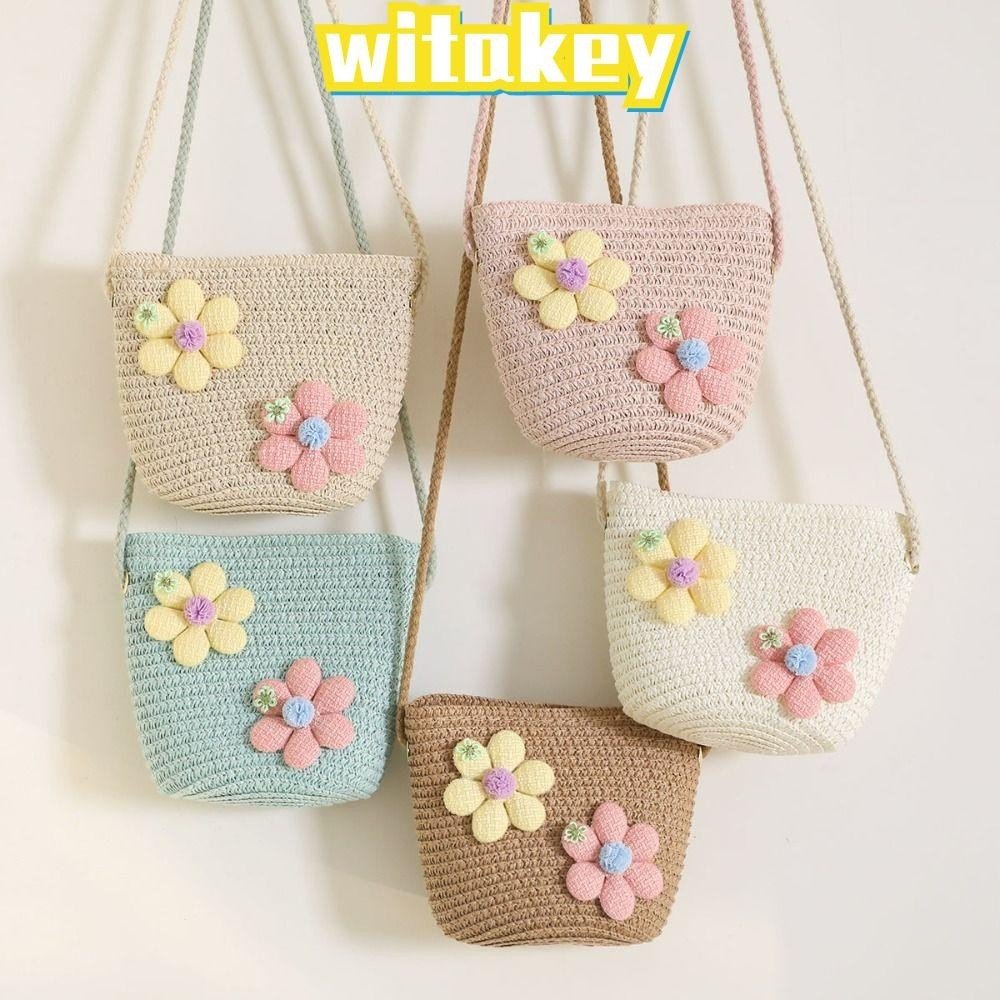 กระเป๋าใส่เหรียญ Witakey แฮนด์เมดฟาง ลายดอกไม้สุดหวาน 🌸