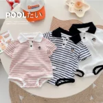 จั๊มสูทผ้าฝ้ายลายหมี แฟชั่นฤดูร้อนสำหรับเด็กวัย 0-2 ปี