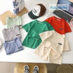 ชุดลำลองเด็กใส่สบาย เนื้อวาฟเฟิล สีพื้นสุดคลาสสิค