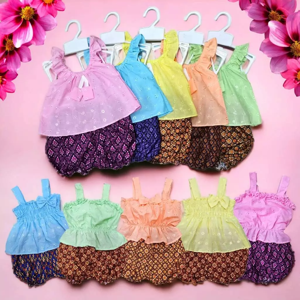 ชุดไทยเด็กเล็ก 🌼 ผ้าไทยลายฉลุ ปักดอกไม้ สวยหวานทุกวัย