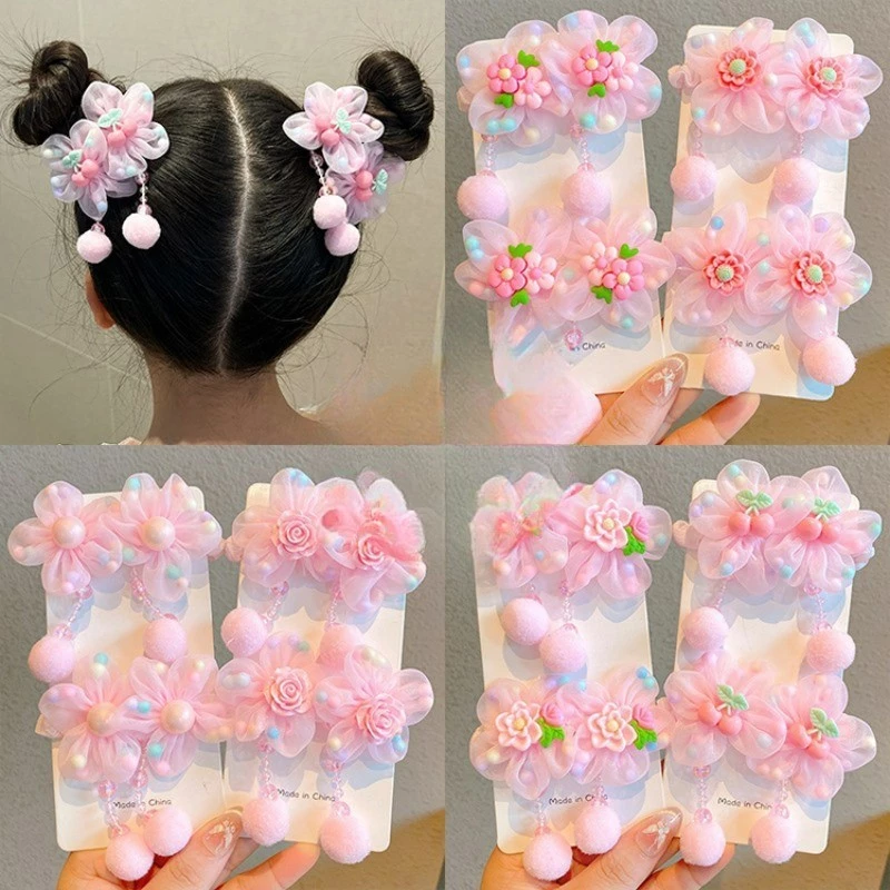 ยางมัดผมห้อยดอกไม้สีชมพู สุดน่ารักสำหรับเจ้าหญิงตัวน้อย 👑