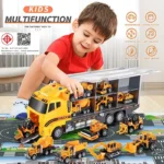 รถบรรทุกตู้คอนเทนเนอร์พร้อมชุดรถดับเพลิงสำหรับของขวัญเด็ก