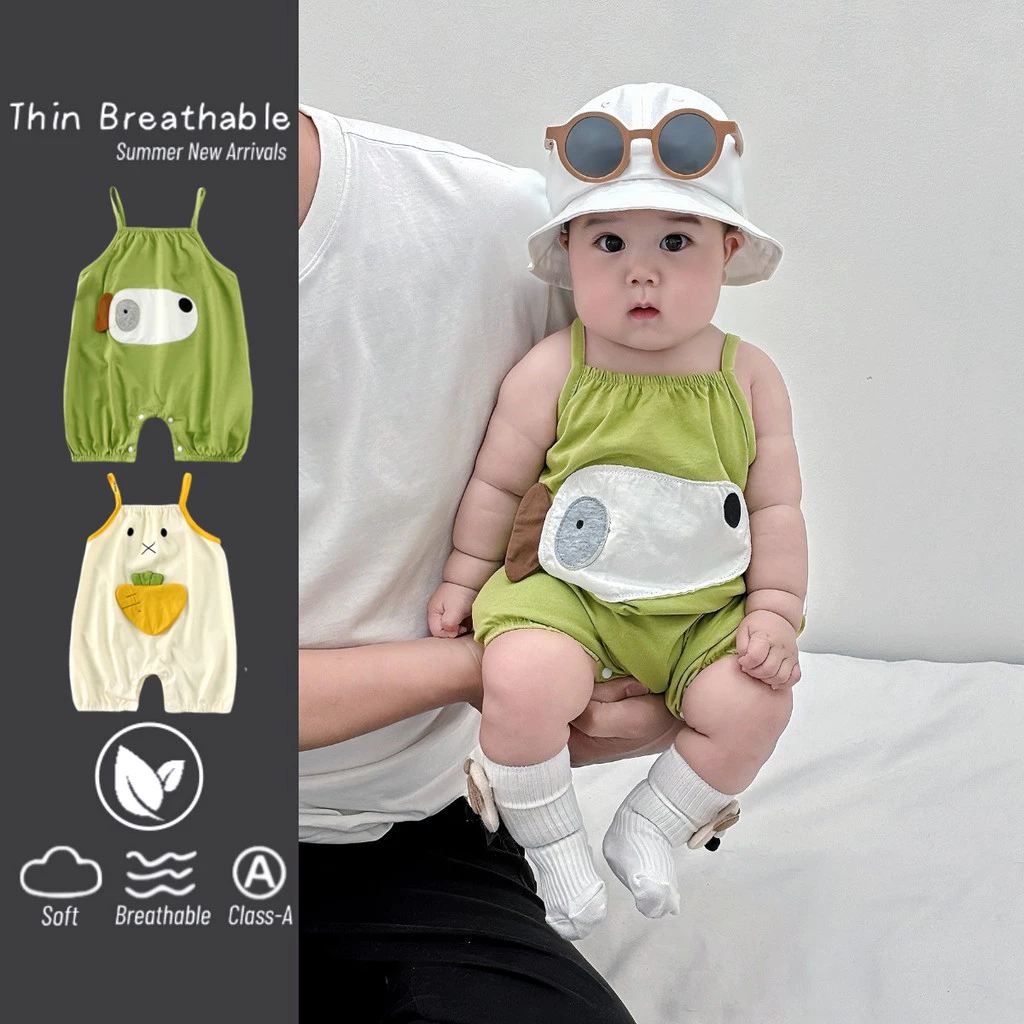 ชุดรอมเปอร์ผ้าฝ้ายแท้ – แขนกุดบางเบาสำหรับเด็กชายและหญิงวัย 0-2 ปี