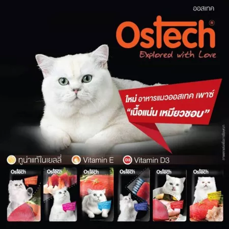 ออสเทค อาหารเปียกแมว ปลาทูน่าเนื้อแดง 80 กรัม (12 ซอง)