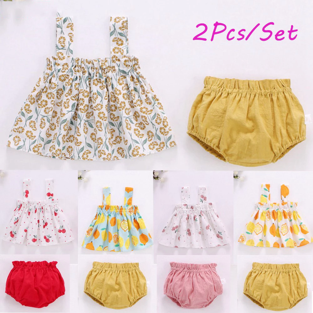 เซตชุดเดรสเชอร์รี่สำหรับเด็กทารก – พร้อมกางเกงในเข้าชุดสดใส